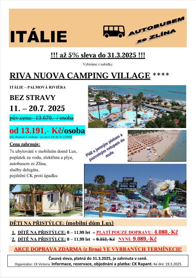 ITÁLIE - RIVA NUOVA CAMPING RESORT